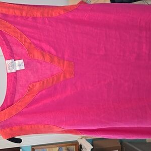 SIGRID OLSEN Pink & Orange 100% Linen Shift Dress